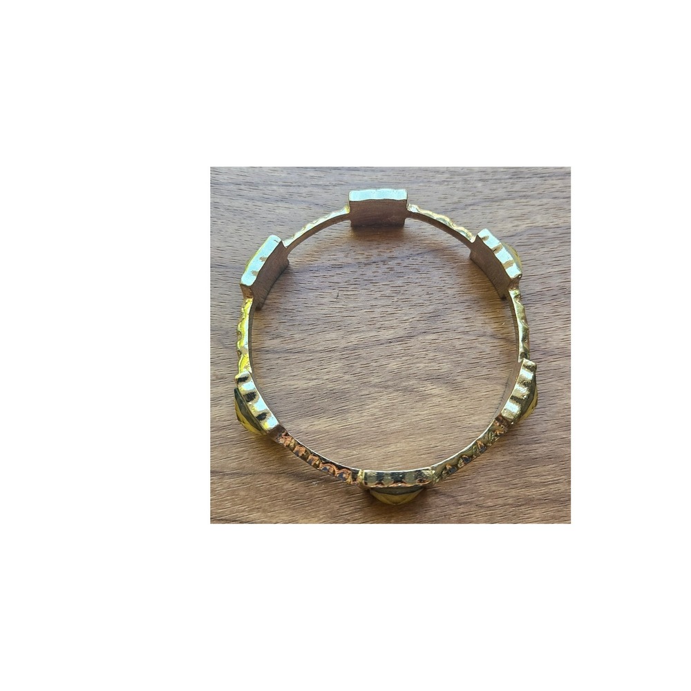 Gold Tone Bangle Bracelet with‎ Green Square Accents Stylish Accessory